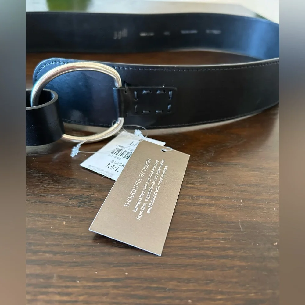 NWT J.JILL Y2K Black Fine Italian VTGE Leather Belt M/L Silver finished hardware